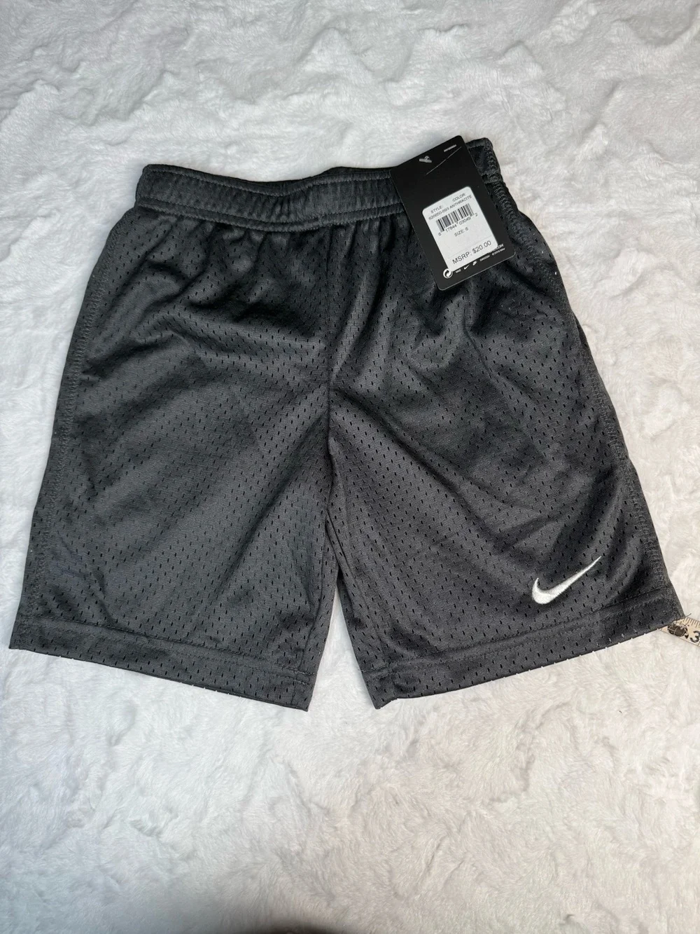 Nike Boys Anthracite  Perforated Athletic Shorts with White Swoosh M